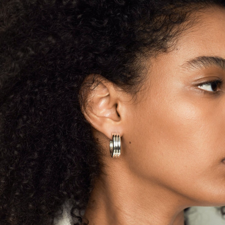 Earrings AGMES | Medium Triple Ridge Hoops